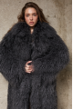 Long fur coat made of natural llama in graphite color